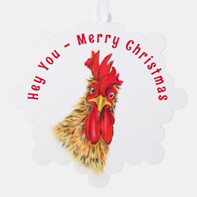 Funny Rooster Weihnachts-Ornament-Karte Custom Tex Ornament Karte (Vorderseite)
