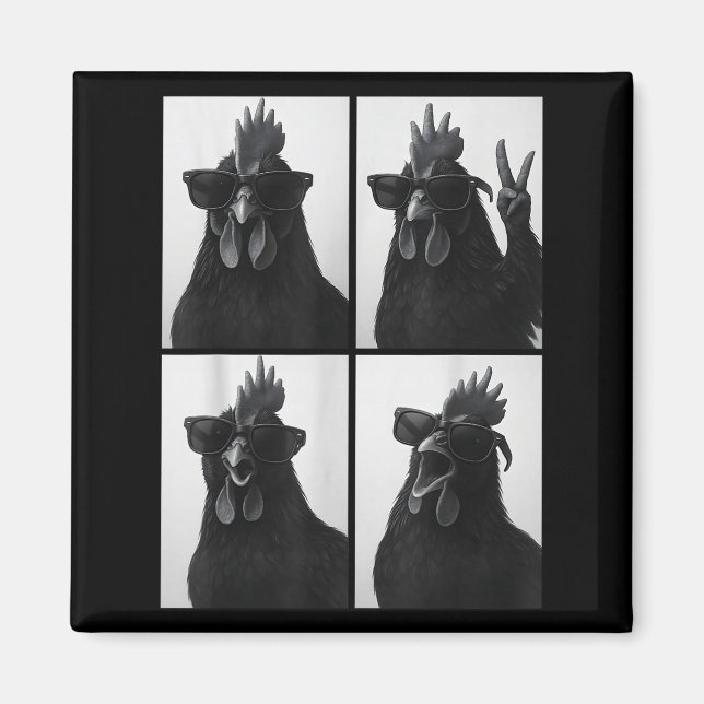 Funny Rooster With Sungles Photobooth Selfie Farm  Magnet (Vorne)