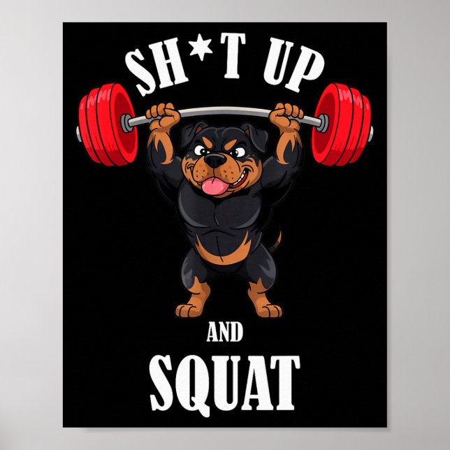 Funny Rottweiler Fitness Squating Workout Weightli Poster (Vorne)