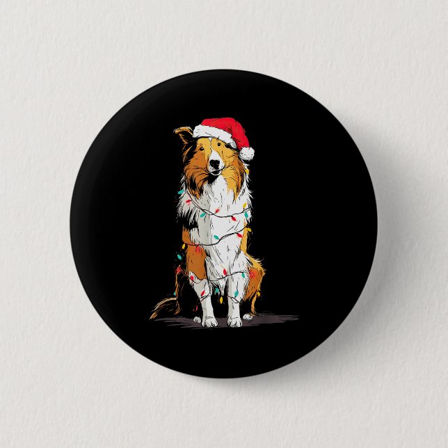 Funny Rough Collie Christmas Graphics Dog Lights L Button (Vorderseite)