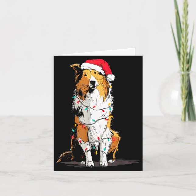 Funny Rough Collie Christmas Graphics Dog Lights L Karte (Vorderseite)