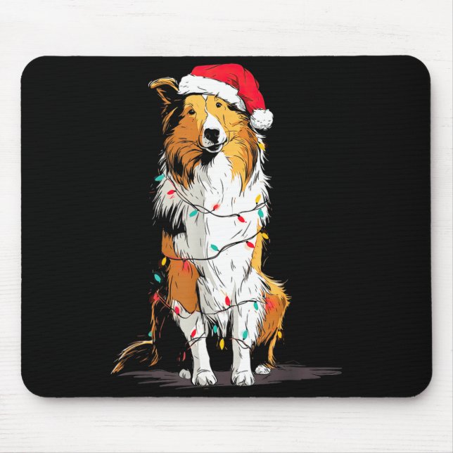 Funny Rough Collie Christmas Graphics Dog Lights L Mousepad (Vorne)