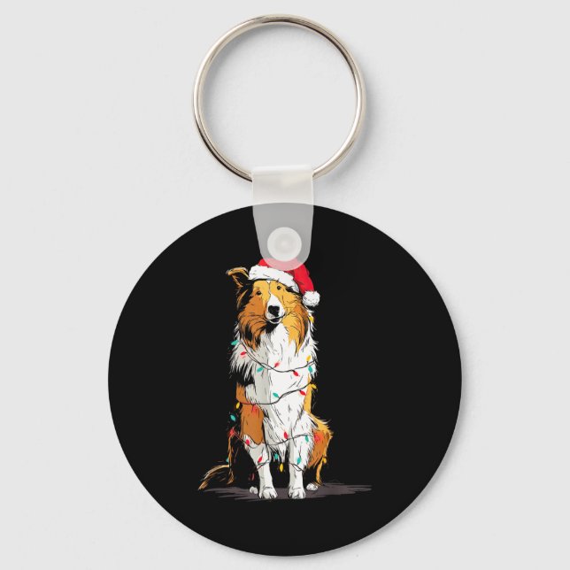 Funny Rough Collie Christmas Graphics Dog Lights L Schlüsselanhänger (Vorderseite)
