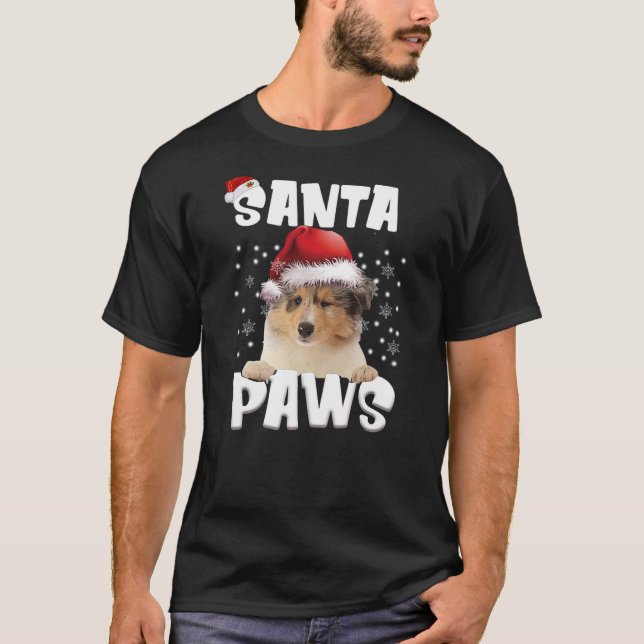 Funny Rough Collie Christmas Lights Tree Dog Lover T-Shirt (Vorderseite)