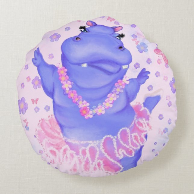Funny Round Pillow Ballerina Hippo Ballet Dancer Rundes Kissen (Rückseite)