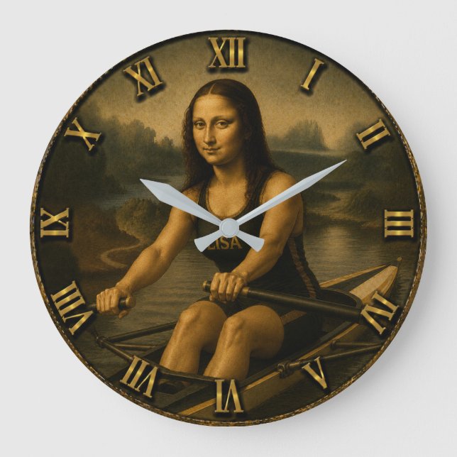 Funny Rowing Mona Lisa   Crew Racing Gift  Große Wanduhr (Vorderseite)