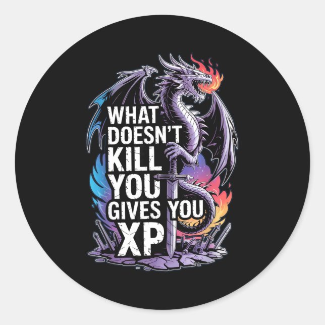 Funny Rpg What Doesn’t Kill You Gives You Xp Quote Runder Aufkleber (Vorderseite)