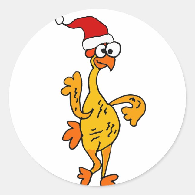 Funny Rubber Chicken Weihnachts-Cartoon Runder Aufkleber (Vorderseite)