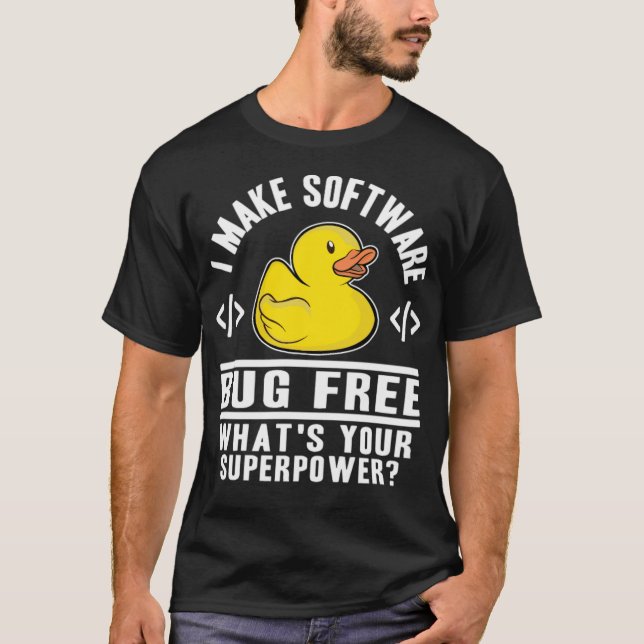 Funny Rubber Duck Superpower Programmer Nerd schwa T-Shirt (Vorderseite)