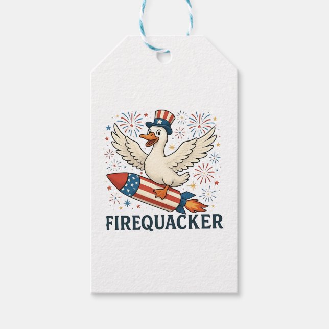 Funny Rubber Duck USA Patriotic Firequacker 4. Geschenkanhänger (Vorderseite)