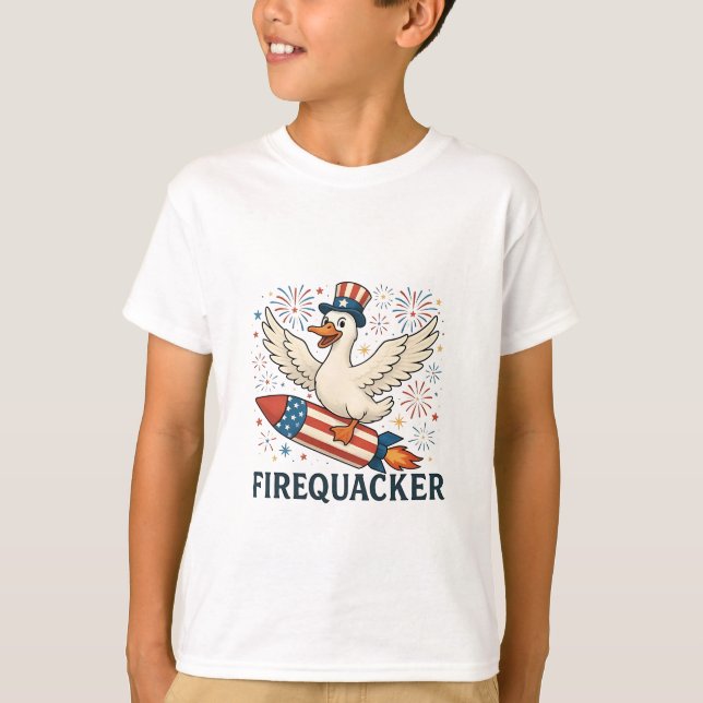 Funny Rubber Duck USA Patriotic Firequacker 4. T-Shirt (Vorderseite)
