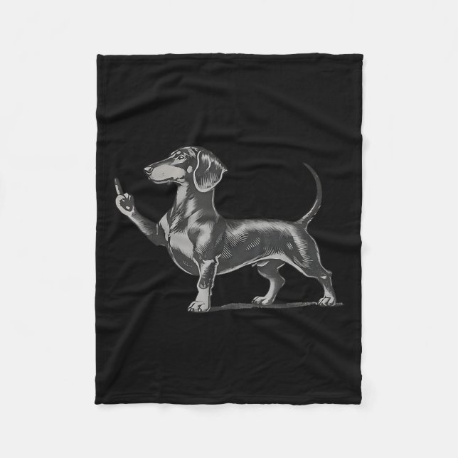 Funny Rude Black Dachshund Dog Meme Middle Finger  Fleecedecke (Vorderseite)