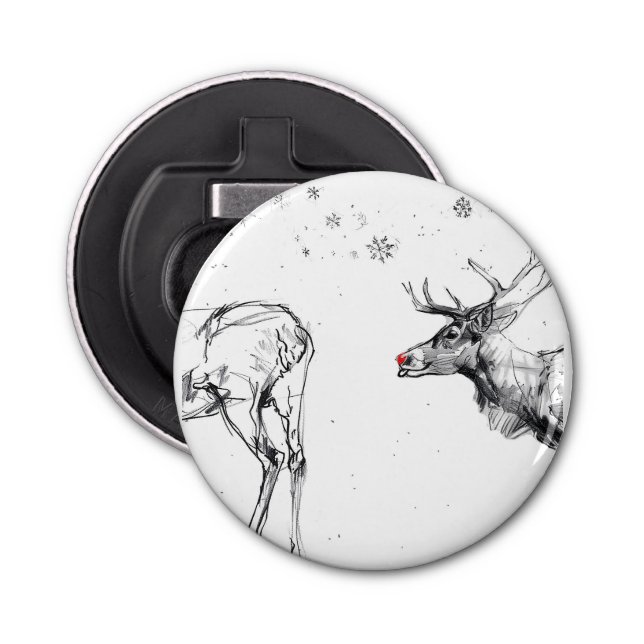 Funny Rudolf Reindeer Weihnachtsfeierlichkeiten Li Flaschenöffner (Vorderseite)