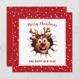 Funny Rudolph bricht durch Card Red Christmas Karte