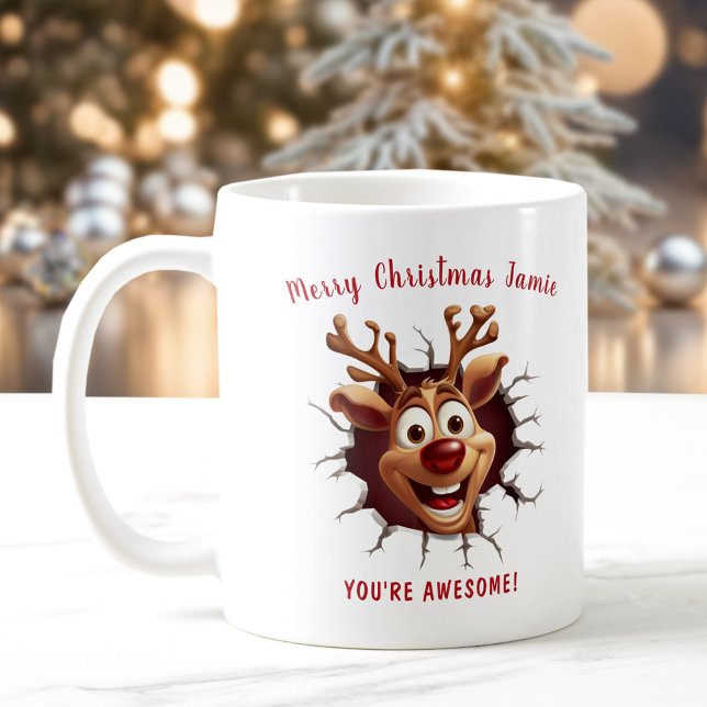 Funny Rudolph bricht durch Name Christmas Kaffeetasse (Funny Rudolph breaking through Name Christmas Coffee Mug)