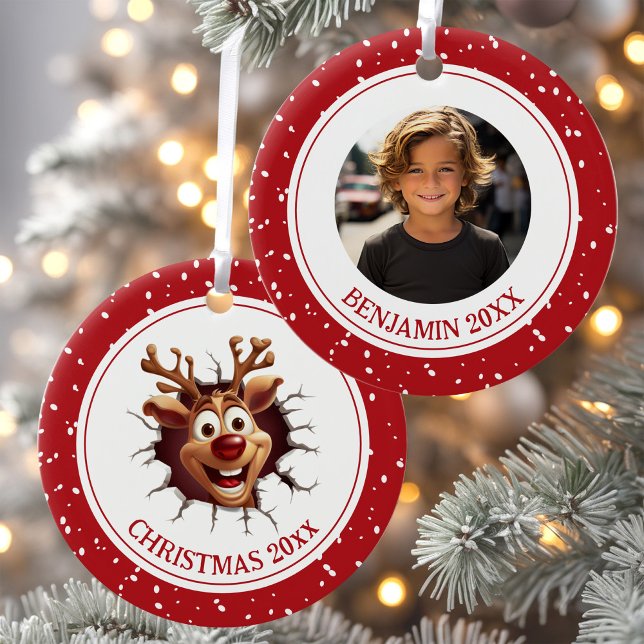 Funny Rudolph Reindeer Foto Weihnachtsschmuck (Funny Rudolph Reindeer Photo Christmas Ornament)
