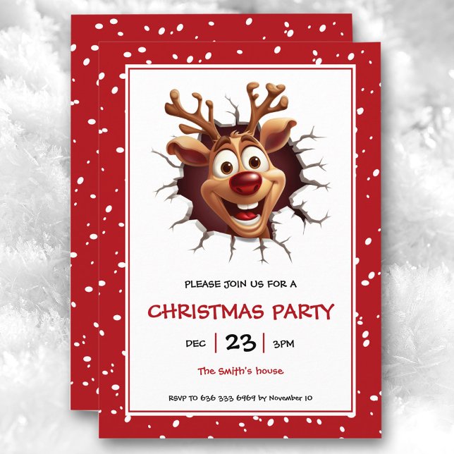 Funny Rudolph Reindeer Weihnachts-Party Einladung (Funny Rudolph Reindeer Christmas Party Invitation)