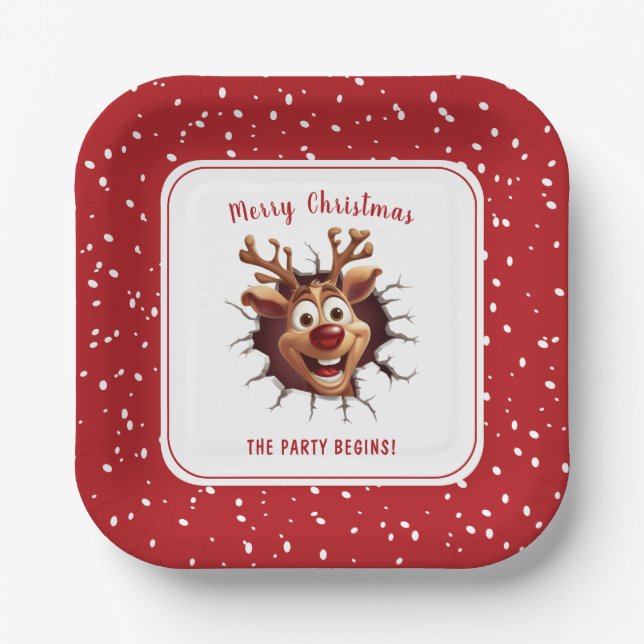 Funny Rudolph The Rentier Christmas Party Square Pappteller (Vorderseite)