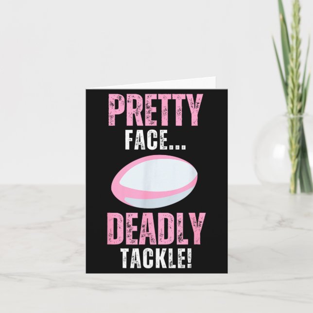 Funny Rugby Gift For Girls Pretty Face Deadly Tack Karte (Vorderseite)
