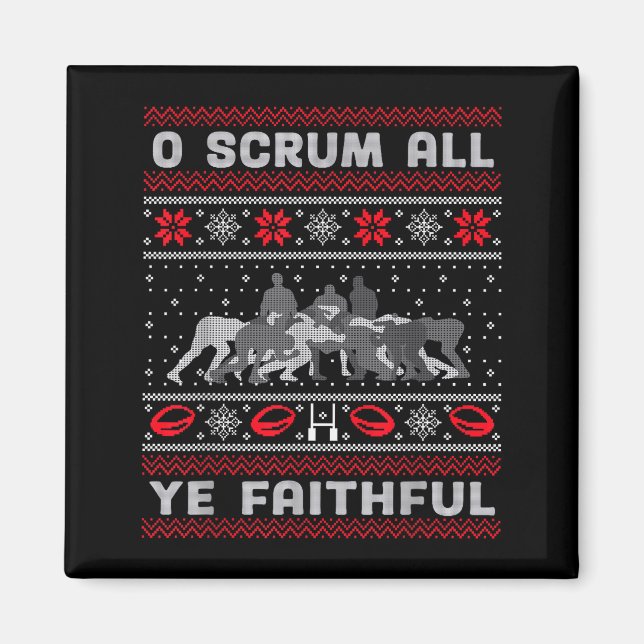 Funny Rugby O Scrum All Ye Faithful Ugly Merry Chr Magnet (Vorne)