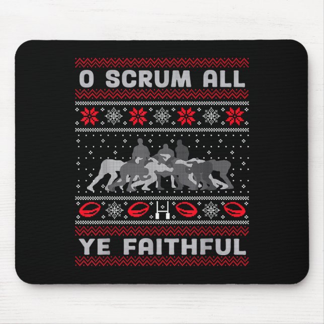 Funny Rugby O Scrum All Ye Faithful Ugly Merry Chr Mousepad (Vorne)
