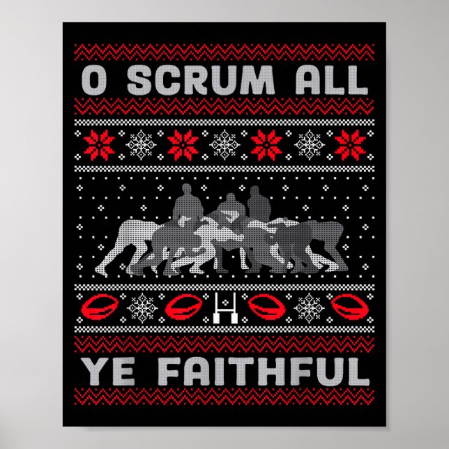 Funny Rugby O Scrum All Ye Faithful Ugly Merry Chr Poster (Vorne)