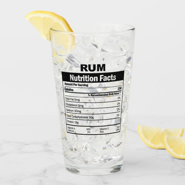 Funny Rum Nutrition Facts Glass Glas (Vorderseite Ice)
