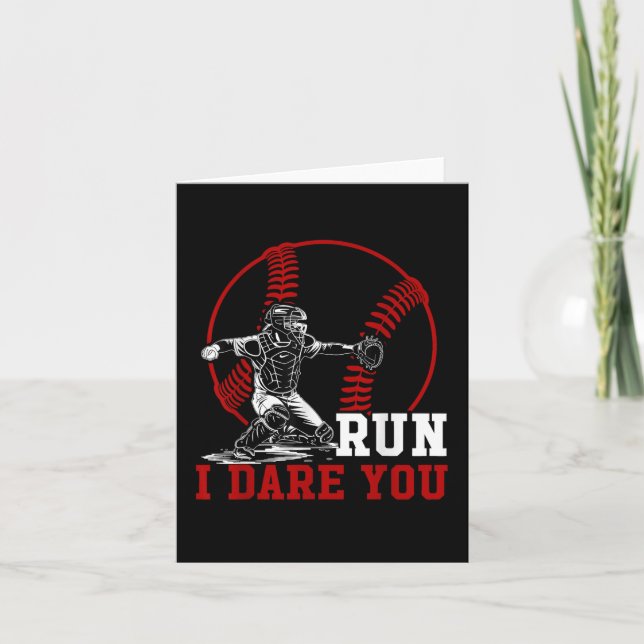Funny Run Stesl Ich wage es, Sie Baseball Catcher  Karte (Vorderseite)