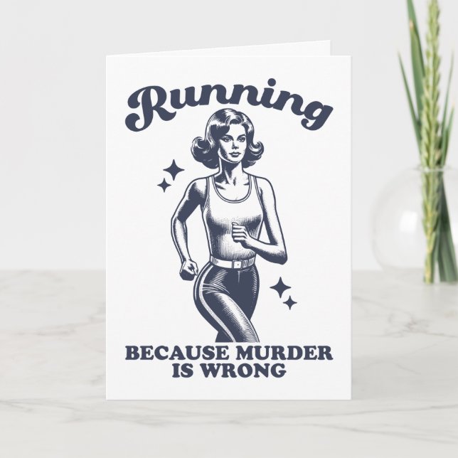 Funny Running Because Murder Is Wrong Retro Karte (Vorderseite)