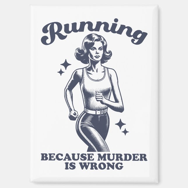 Funny Running Because Murder Is Wrong Retro Magnet (Vorderseite)
