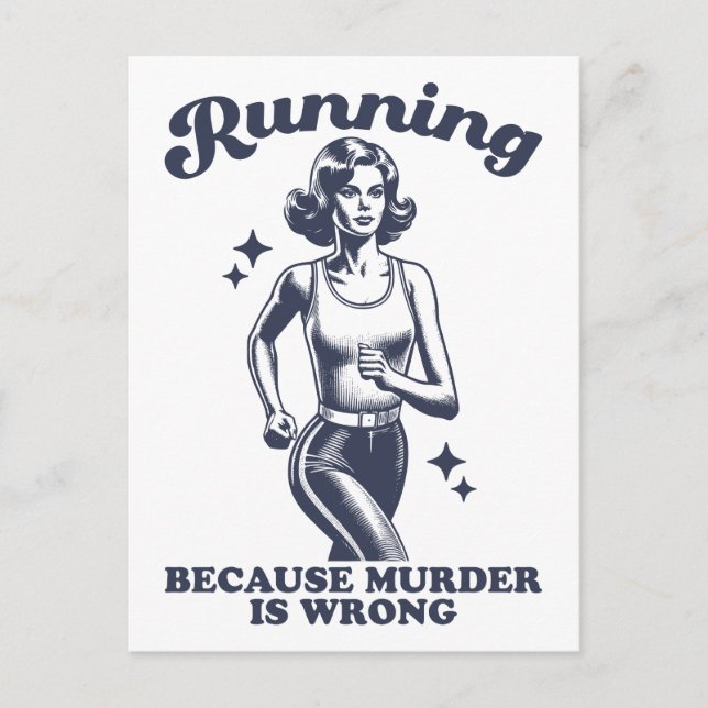 Funny Running Because Murder Is Wrong Retro Postkarte (Vorderseite)