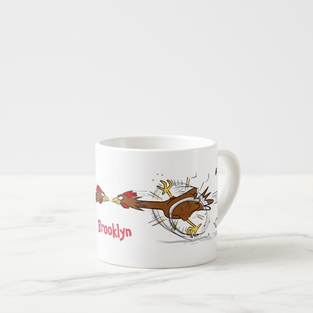 Funny running cool chicken cartoon illustration espressotasse (Vorderseite Rechts)
