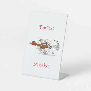 Funny running cool chicken cartoon illustration sockelschild
