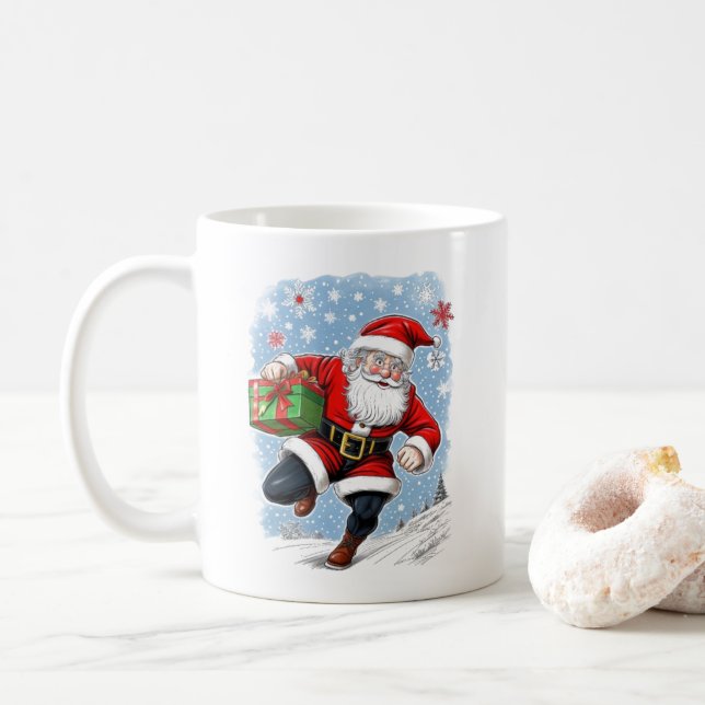 Funny Running Santa Claus Kaffeetasse (Mit Donut)