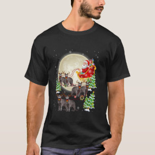 Funny Russian Blue Cat Reindeer Santa Sleigh Merry T-Shirt