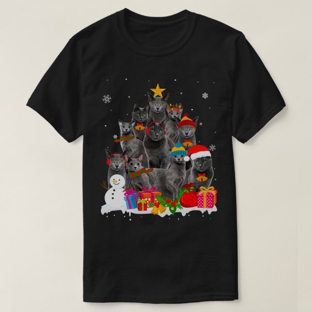 Funny Russian Blue Christmas Tree Pet Cat Lover Gi T-Shirt (Design vorne)