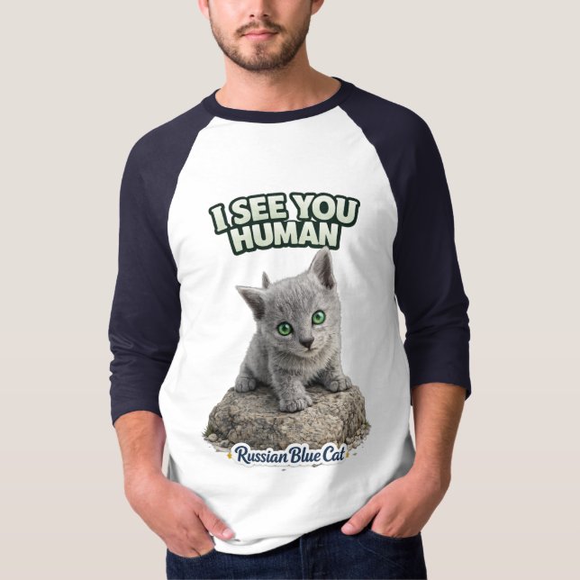 Funny Russian Blue Kitten Design T-Shirt (Vorderseite)