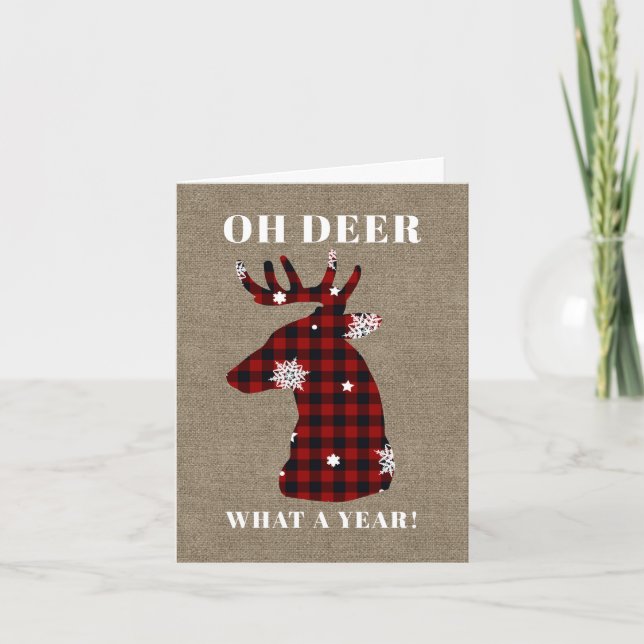 Funny Rustic Oh Deer Feiertagskarte (Vorderseite)