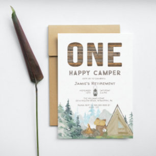 Funny Rustic One Happy Camper Rente Einladung