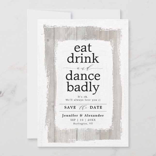 Funny Rustic Whitewusch Barnwood Save The Date (Vorderseite)