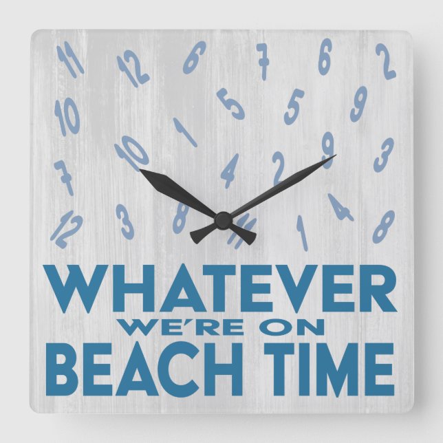 Funny Rustic Wood Beach Time Quadratische Wanduhr (Vorderseite)