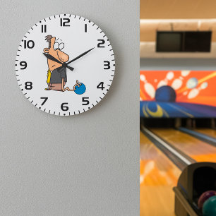 Funny Sad Bowler Charakter mit Bowling Ball Große Wanduhr