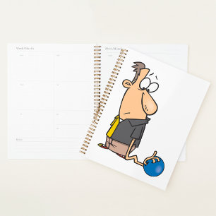 Funny Sad Bowler Charakter mit Bowling Ball Planer