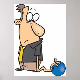 Funny Sad Bowler Charakter mit Bowling Ball Poster