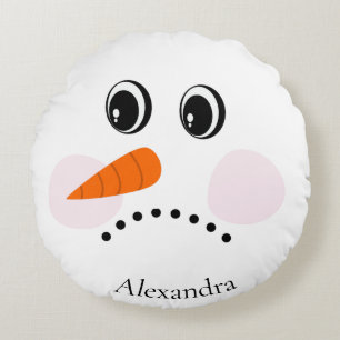 Funny Sad / Happy Snowman Face Mit Monogramm Name Rundes Kissen
