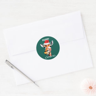 Funny Safari animal Giraffe Santa Xmas Party Runder Aufkleber