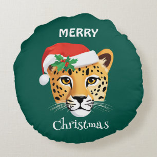 Funny Safari Tiere Cheetah Leopard Santa Xmas Rundes Kissen