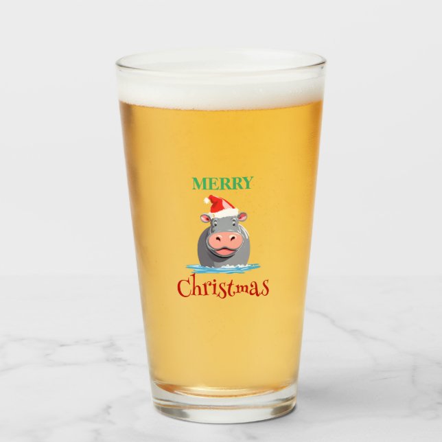 Funny Safari Tiere HIPPO Weihnachtskostüm Glas (Vorne (Gefüllt))