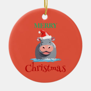 Funny Safari Tiere HIPPO Weihnachtskostüm Keramik Ornament