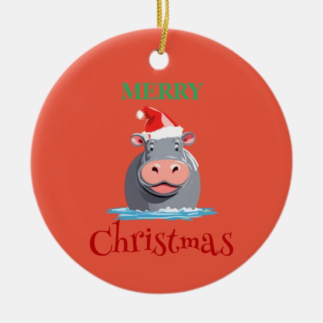 Funny Safari Tiere HIPPO Weihnachtskostüm Keramik Ornament (Vorne)